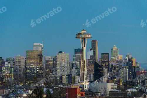 Preview: Seattle skyline dusk blue hour