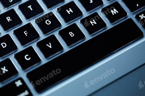 Preview: Keyboard Laptop. Backlit Computer Keyboard Closeup. Hi Tech Concept