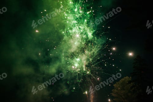 Preview: Green fireworks in the night sky
