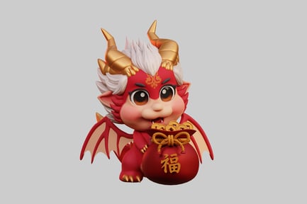 Preview: Winged dragon with ornate robe and inscription bag