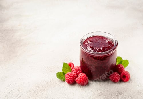 Preview: Homemade raspberry jam in jar