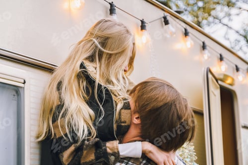 Preview: Young just married couple traveling in camper,house on wheels,trailer,motor home.Love romantic road