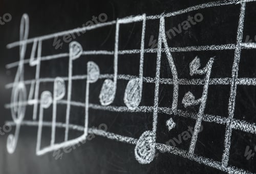 Preview: Music staff with treble clef and notes written on chalkboard