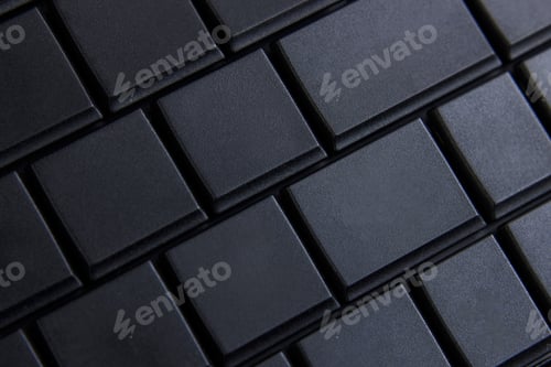 Preview: Black computer keyboard, macro photo, selective focus. Place for text on keyboard button.