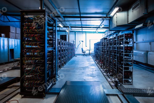 Preview: Bitcoin and crypto mining farm. Big data center.