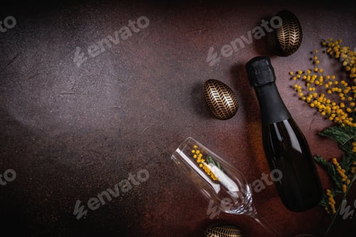 Preview: Sophisticated Easter still life with champagne and mimosa
