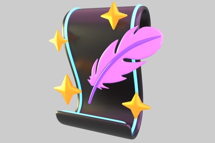 Preview: Curved black object with pink feather and yellow stars