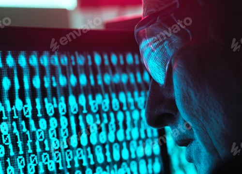 Preview: Cyber Security, Man looking at computer screen which is being infected by a virus