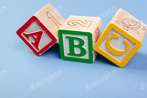 Preview: Alphabet blocks ABC close up, education concept