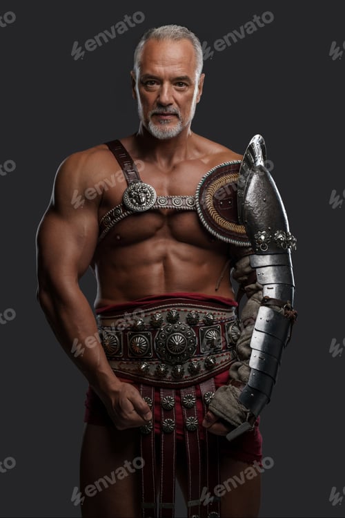 Preview: An elderly muscular gladiator in historical armor