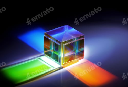 Preview: Closeup shot of the light spectrum reflected from a crystal cube