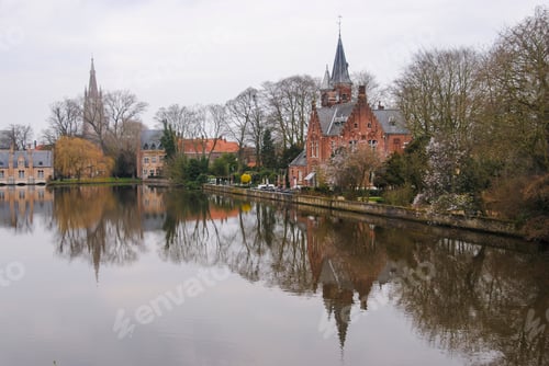Preview: Tranquil Minnewater Lake in Minnewater Park, Bruges, Belgium