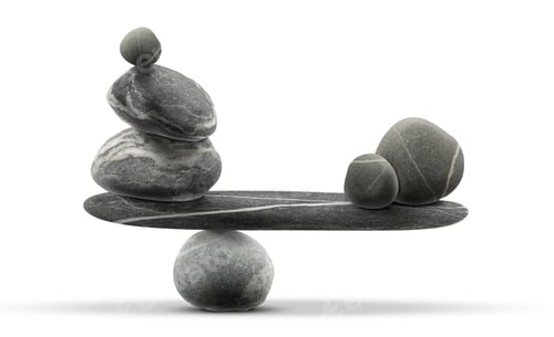 Preview: Balance shown as stacked stones on white background. Scales made with pebbles
