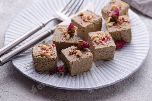 Preview: Halva with rose petal and nuts.