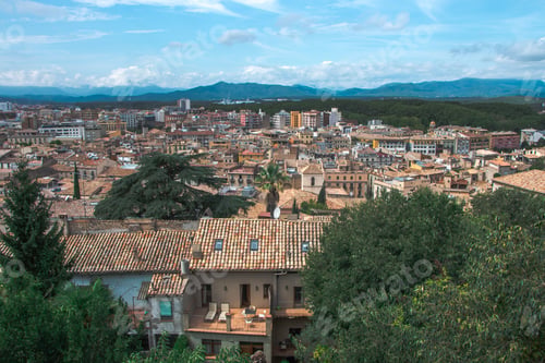 Preview: top view of the old town of Girona. Catalonia. Historical architecture.