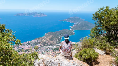 Preview: Panoramic view from the mountain over the Kas rivera ,hiking up Lycian trail mountain of Kas Turkey