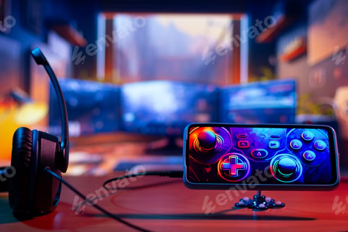 Preview: Close-up of a smartphone used as a digital game controller for console or PC gaming