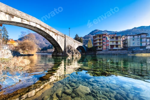Preview: The Brembo river in the Brembana valley near the San Nicola bridge in San Pellegrino Terme