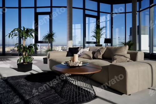 Preview: Modern spacious room with large panoramic window