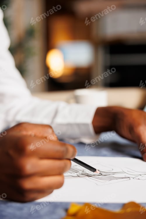 Preview: Artist Hand Drawing a Fashionable Sketch Indoors