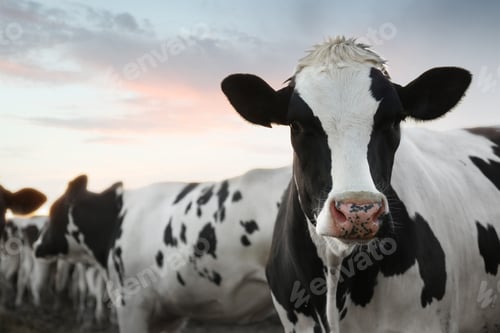 Preview: Pretty cows on farm, closeup. Animal husbandry