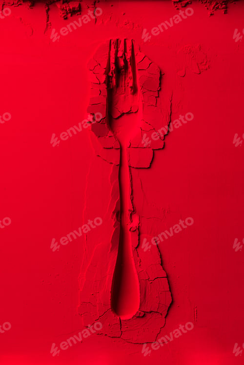 Preview: top view of shape of fork on red powder