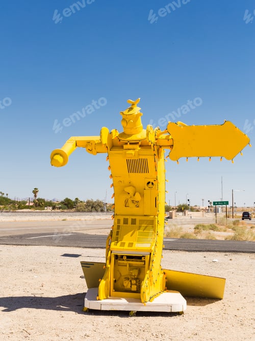 Preview: Photo of yellow robot sign on a road