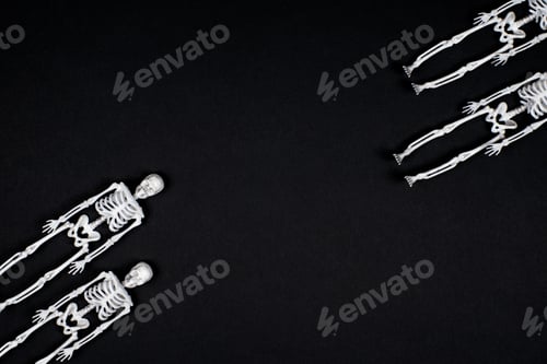 Preview: White skeletons on a black background. The concept of the Day of the Dead. Happy Halloween.