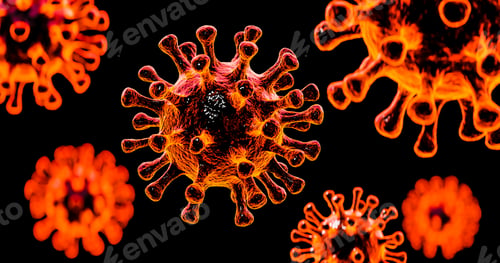 Preview: Image of Flu COVID-19 virus cell under the microscope on the blood.Coronavirus Covid-19 outbreak