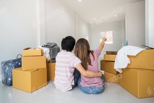 Preview: Young asian couple moving into new home together