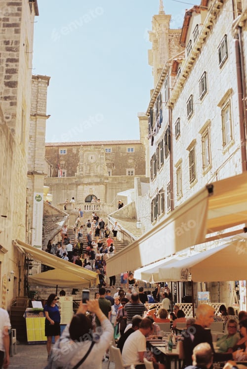 Preview: People climb the Jesuit stairs in Dubrovnik. Croatia