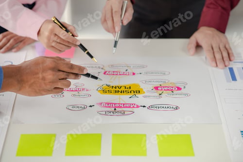 Preview: Company meeting room has businessmen and finance managers meeting together on business plan, they ar