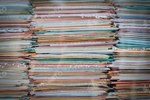 Preview: tall stacked documents with different color folder