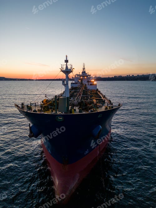 Preview: Aerial view oil ship tanker carrier oil on the sea at sunset