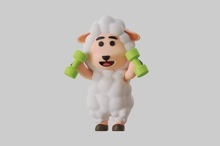 Preview: Cartoon sheep lifting weights