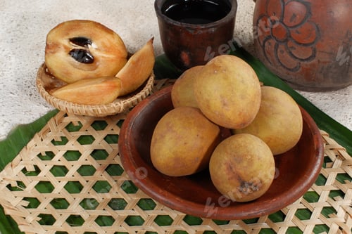 Preview: Buah sawo or Manilkara zapota, commonly known as sapodilla, sapota, chikoo, chico, naseberry, or nis