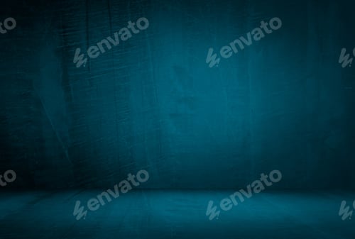 Preview: Vintage grunge blue concrete texture studio wall background with vignette.