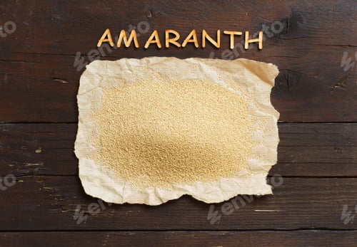 Preview: Amaranth Seeds and Lettering on Wooden Background