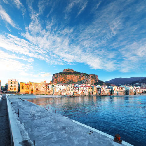 Preview: Picturesque evening cityscape of Cefalu city. Popular travel destination of Mediterranean sea.