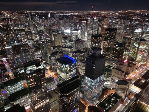 Preview: Aerial view of cityscape Toronto surrounded by buildings in night