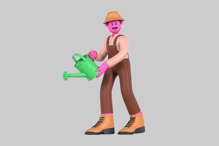 Preview: Cartoon farmer with watering can