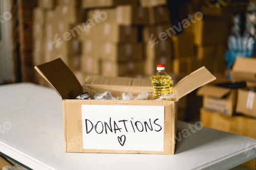 Preview: Donation food and cloting for refugees, support of war victims, helping people, charity.