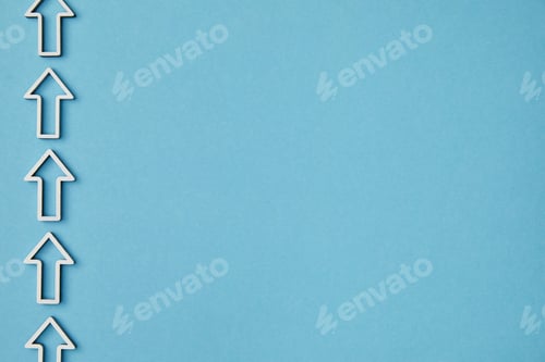 Preview: top view of vertical row white arrows on blue background