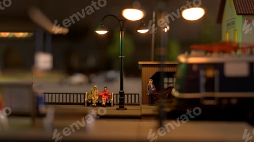 Preview: Toy diesel locomotive leaving the station.