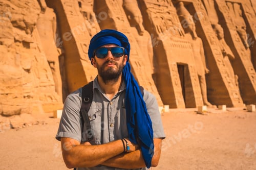 Preview: A Young Man Wearing A Blue Turban Visiting The Egyptian Temple Of Nefertari Near Abu Simbel In