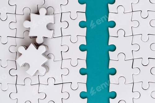 Preview: The blue path is laid on the platform of a white folded jigsaw puzzle