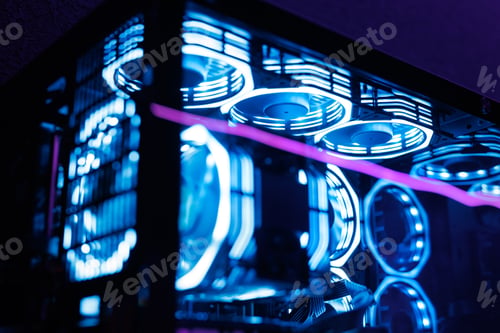 Preview: Professional gaming PC with a headset in the computer club for gamers.