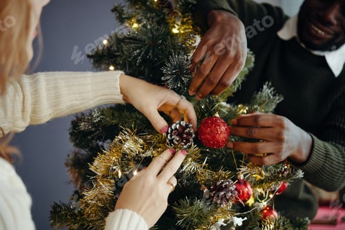 Preview: Decorating Festive Christmas Tree with Ornaments Together