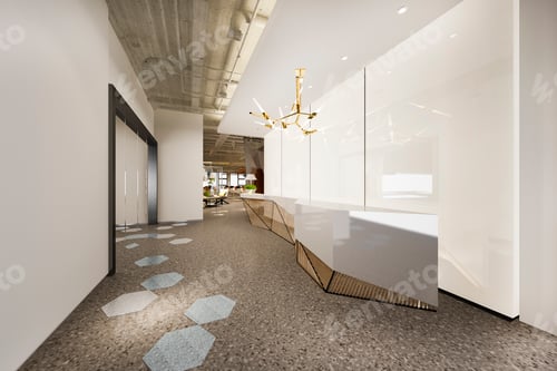 Preview: 3d rendering luxury hotel reception hall and office with geometry decor counter