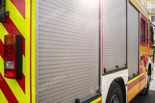 Preview: Fire truck stands on the street of a provincial town.